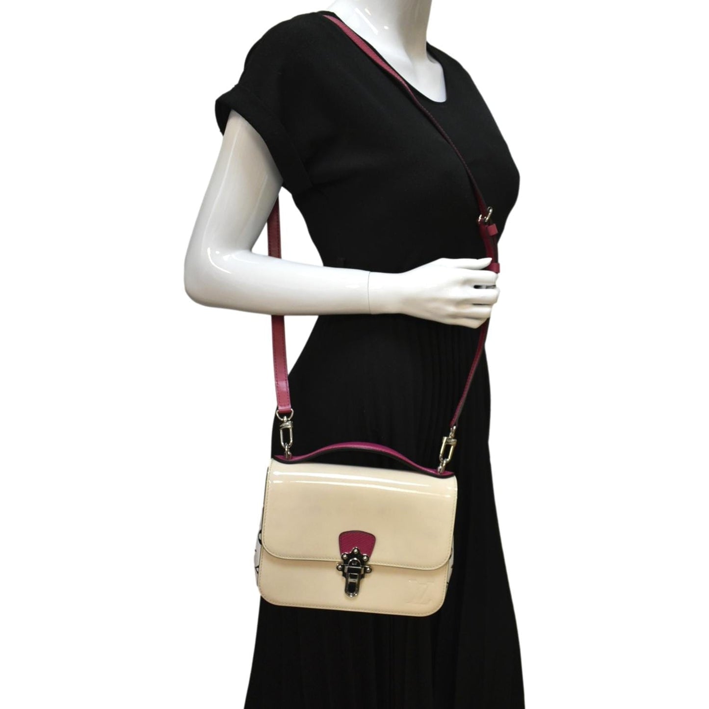 LOUIS VUITTON Cherrywood BB Patent Calfskin Leather Shoulder Bag Creme