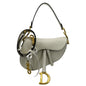 CHRISTIAN DIOR Saddle Grained Calfskin Leather Shoulder Bag Ivory