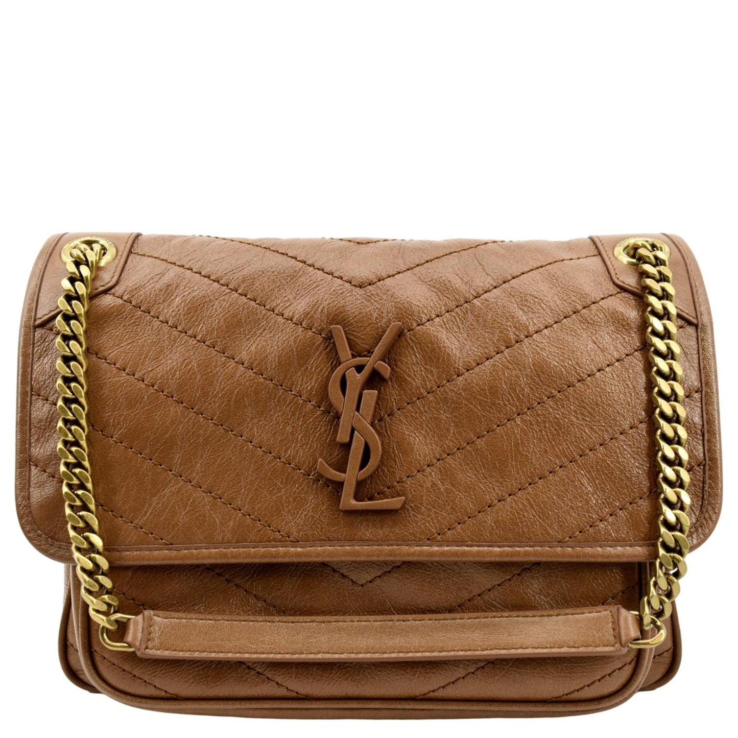 Saint Laurent Niki Leather Brown Crossbody Style 2