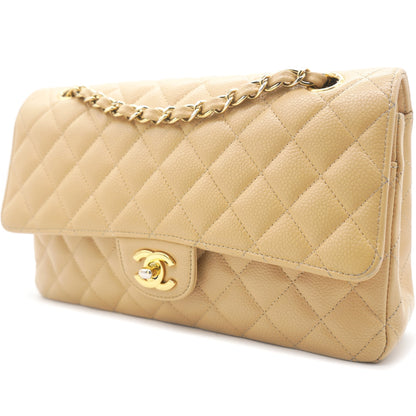 Chanel Flap Classic Quilted Caviar Leather Beige Shoulder Bag