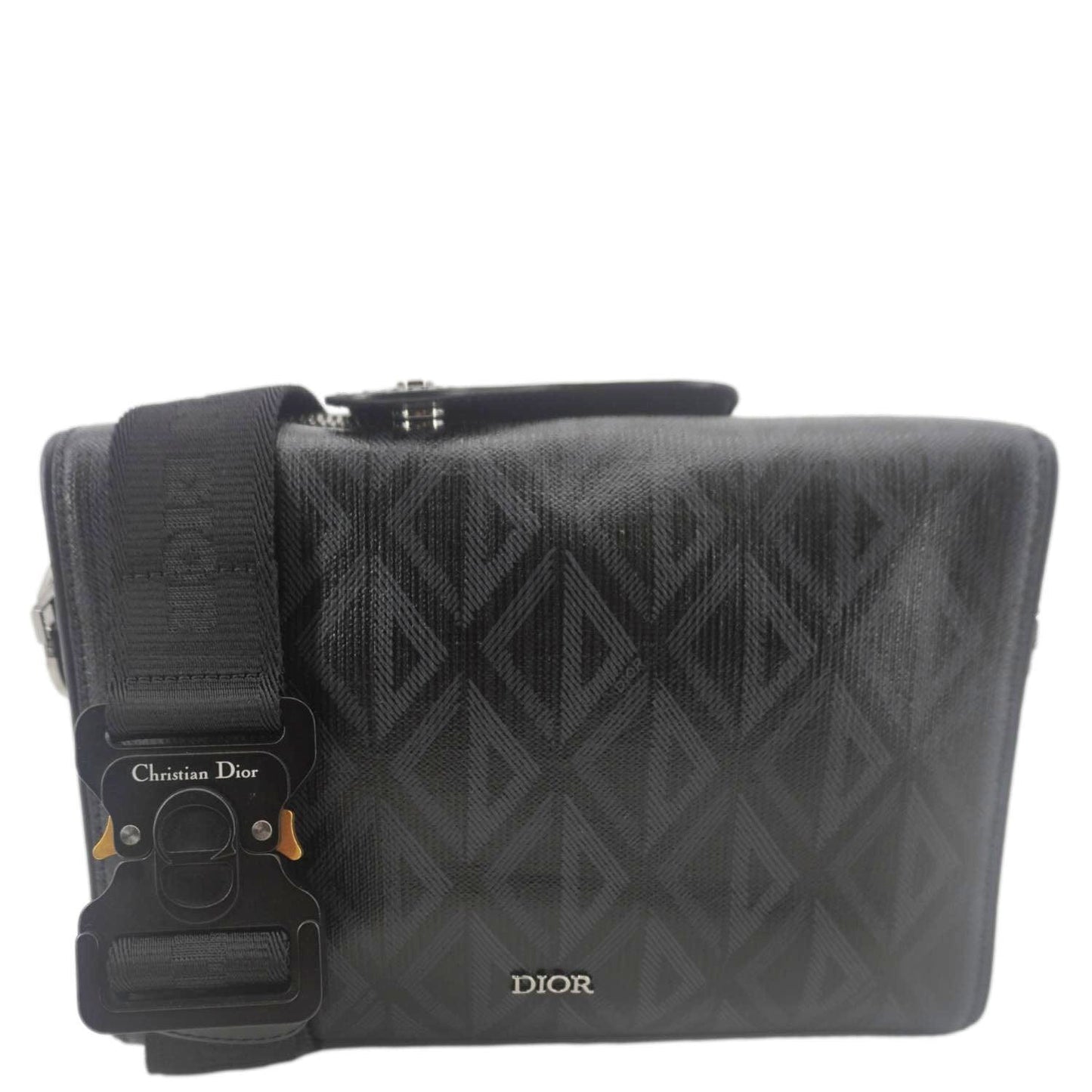CHRISTIAN DIOR Lingot 22 CD Diamond Canvas Messenger Bag Black