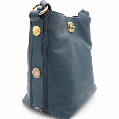 Chanel Button Up Hobo Quilted Calfskin with Grosgrain Small Shoulder Bag