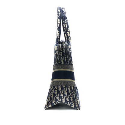 Dior Medium Book Tote Blue Oblique Embroidery
