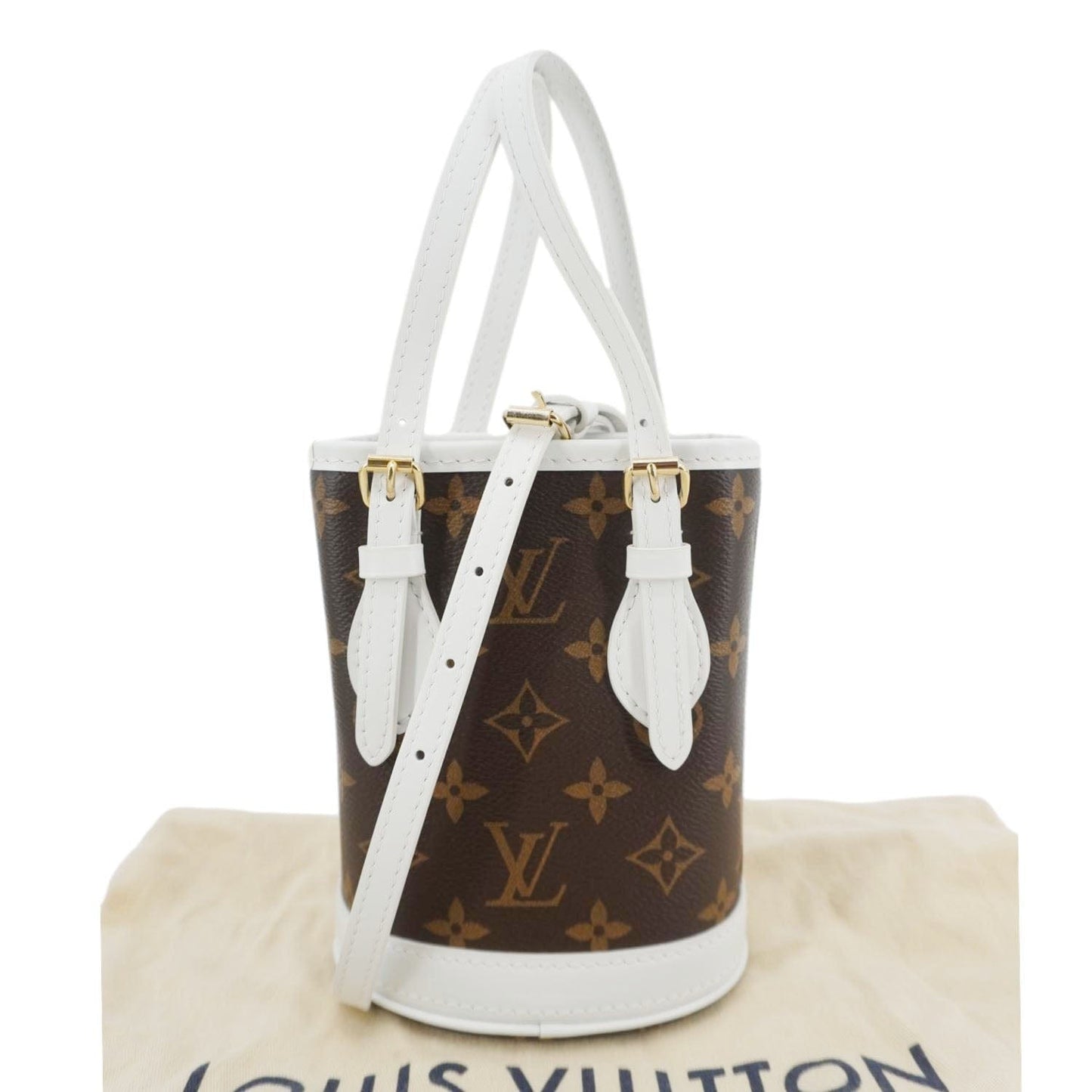 LOUIS VUITTON Nano Bucket Monogram Canvas Crossbody Bag White