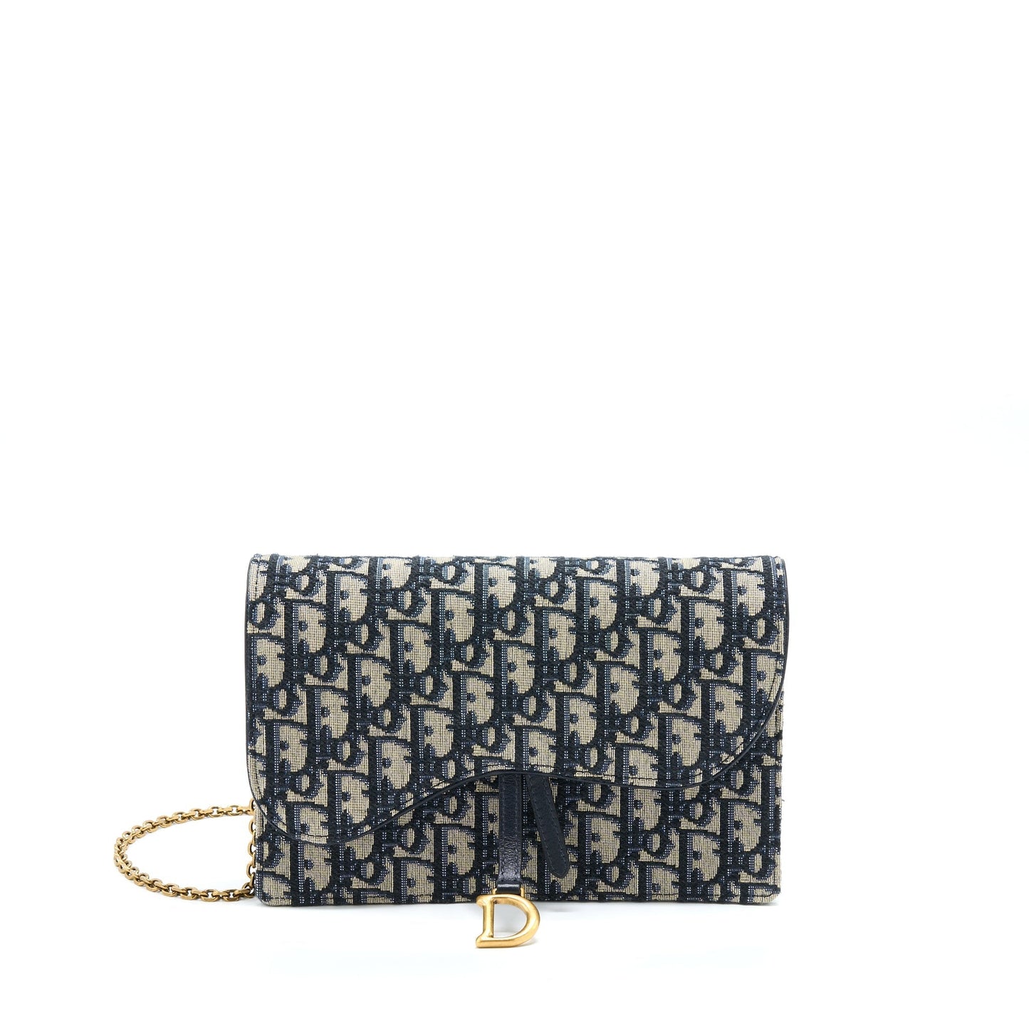 Dior Saddle Pouch With Chain Blue Dior Oblique Jacquard