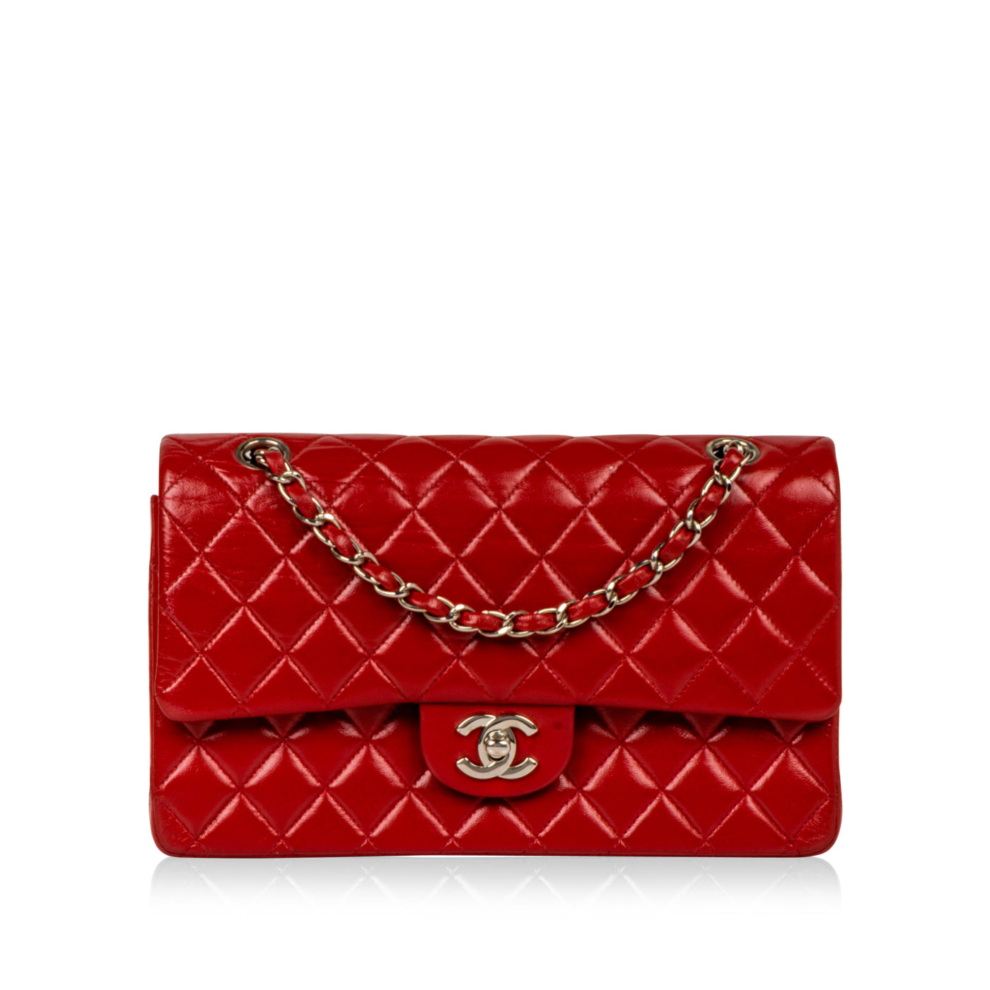 Chanel Classic Flap Lambskin Silver Shoulder Bag Style 24