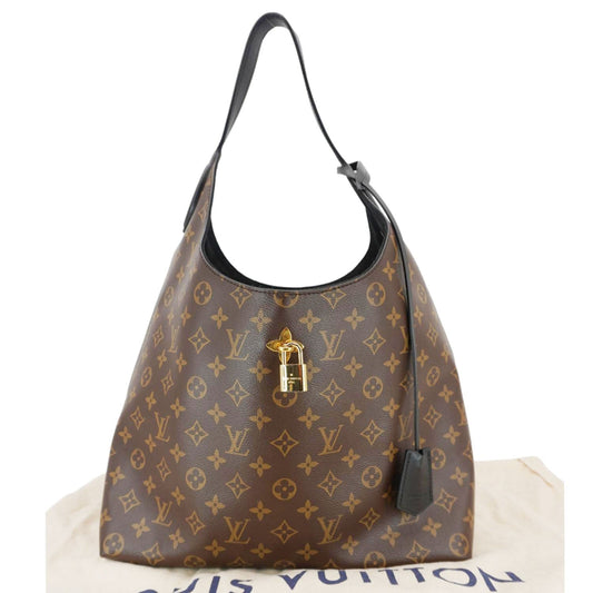 LOUIS VUITTON Flower Monogram Canvas Hobo Bag Brown