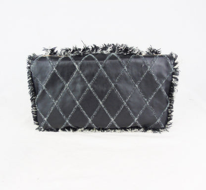 Chanel Black Leather tweed trim 10" Flap Bag