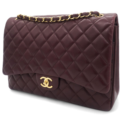 Chanel Burgundy Quilted Lambskin Leather Maxi Classic Double Flap Bag