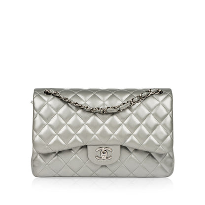 Chanel Classic Flap Lambskin Silver Shoulder Bag Style 14