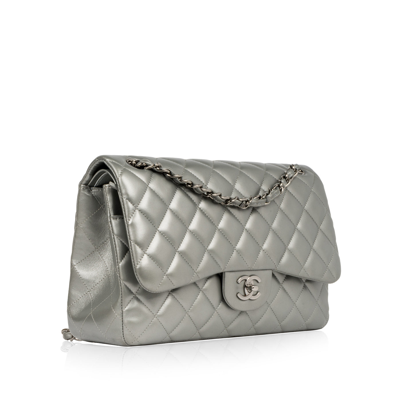 Chanel Classic Flap Lambskin Silver Shoulder Bag Style 14
