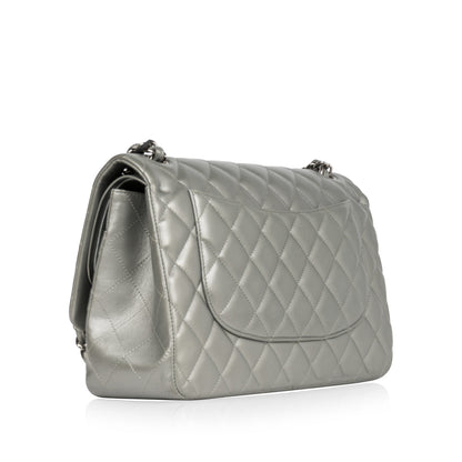 Chanel Classic Flap Lambskin Silver Shoulder Bag Style 14