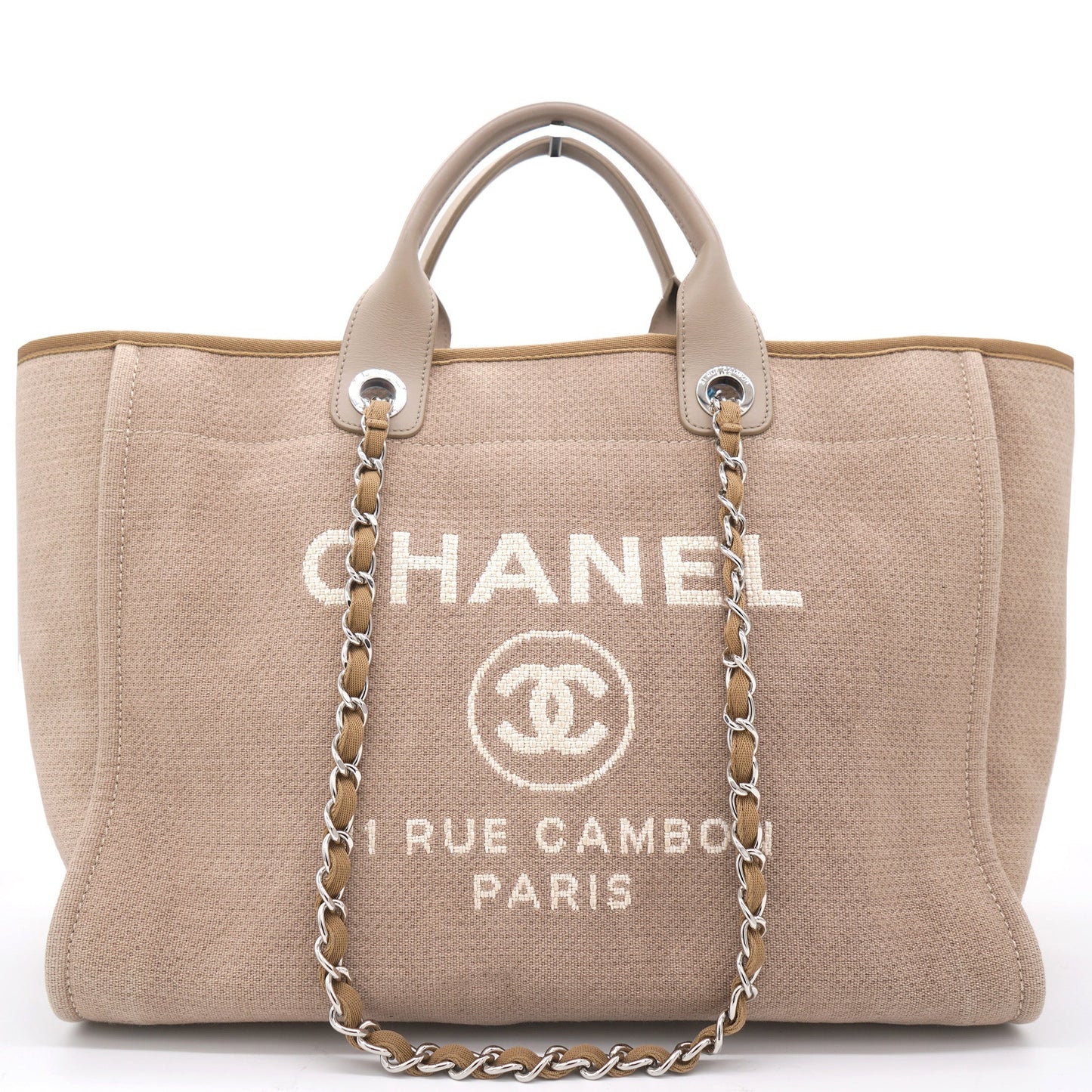 Chanel Beige Tweed Deauville Shopping Tote Bag