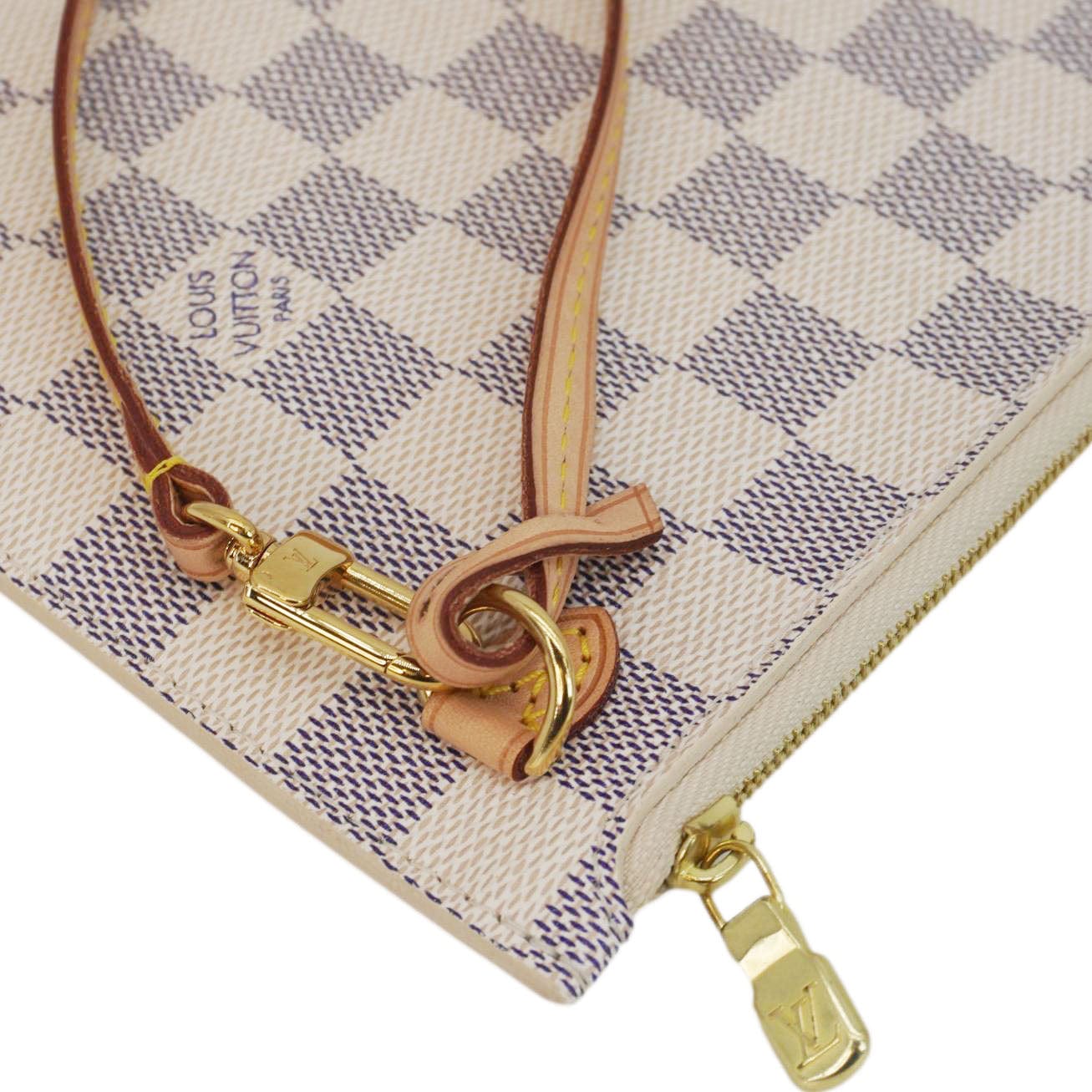 LOUIS VUITTON Neverfull Damier Azur Pochette Wristlet White