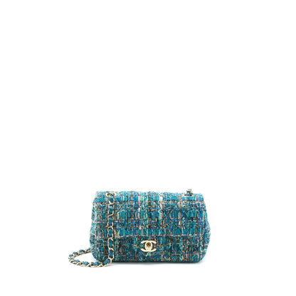 Chanel Mini Rectangular Flap Bag Tweed Multicolor Green L