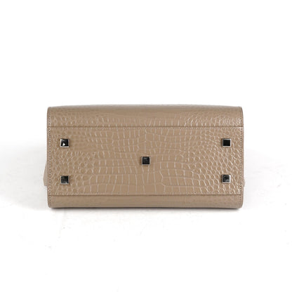 Saint Laurent Uptown Croc-Leather Tote Small Taupe