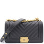 Chanel Black Chevron Leather Medium Boy Flap Bag