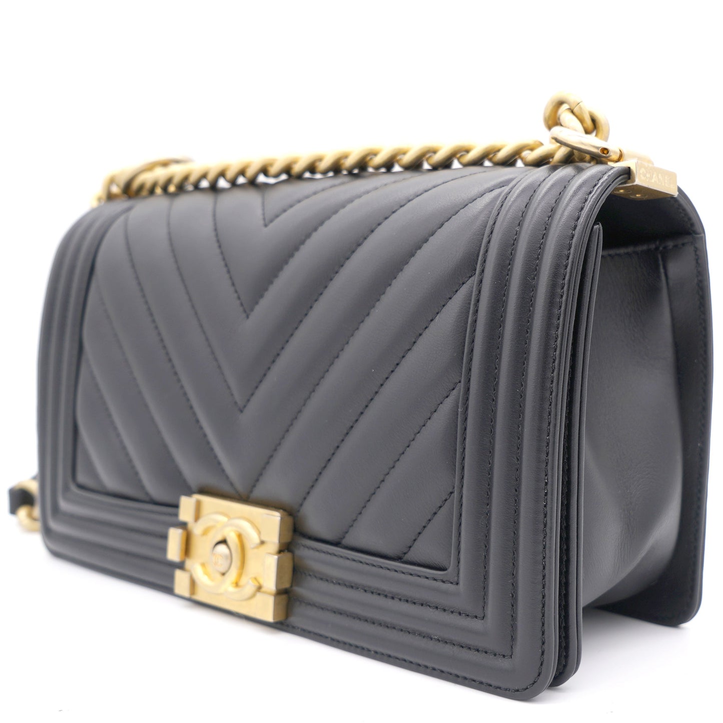 Chanel Black Chevron Leather Medium Boy Flap Bag