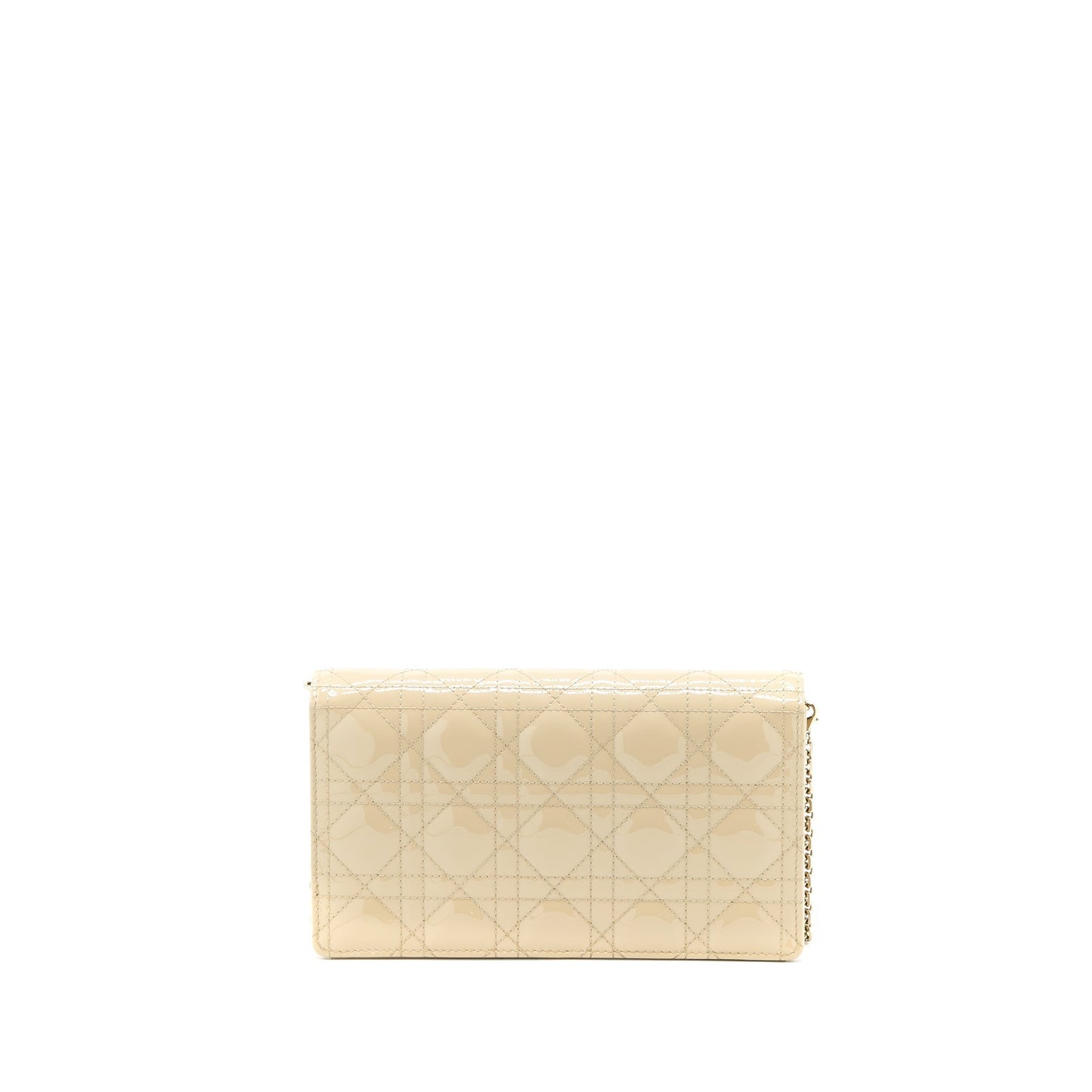 Dior Lady Dior Pouch With Chain Patent Beige