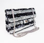 Chanel black and silver striped sequin 10" flap Bag
