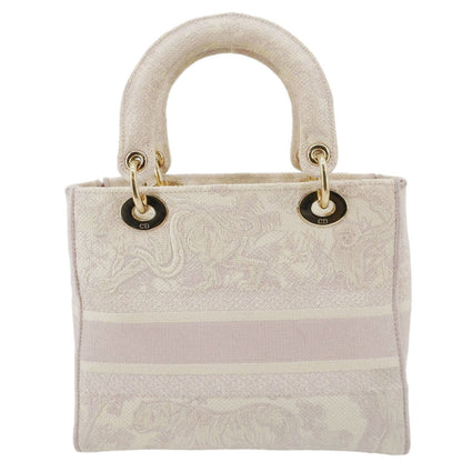 CHRISTIAN DIOR Lady Dior D-Lite Embroidered Canvas Shoulder Bag Beige