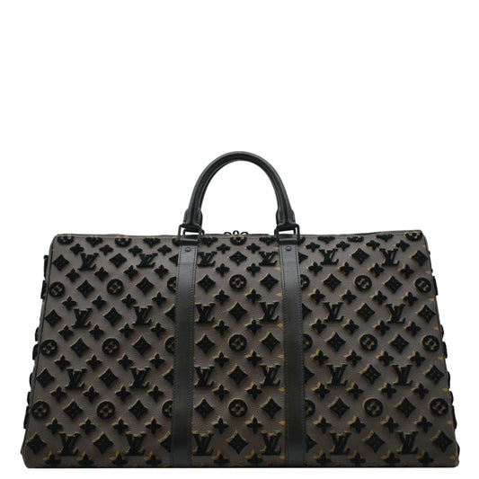 LOUIS VUITTON Keepall Triangle 50 Monogram Tuffetage Travel Bag Black