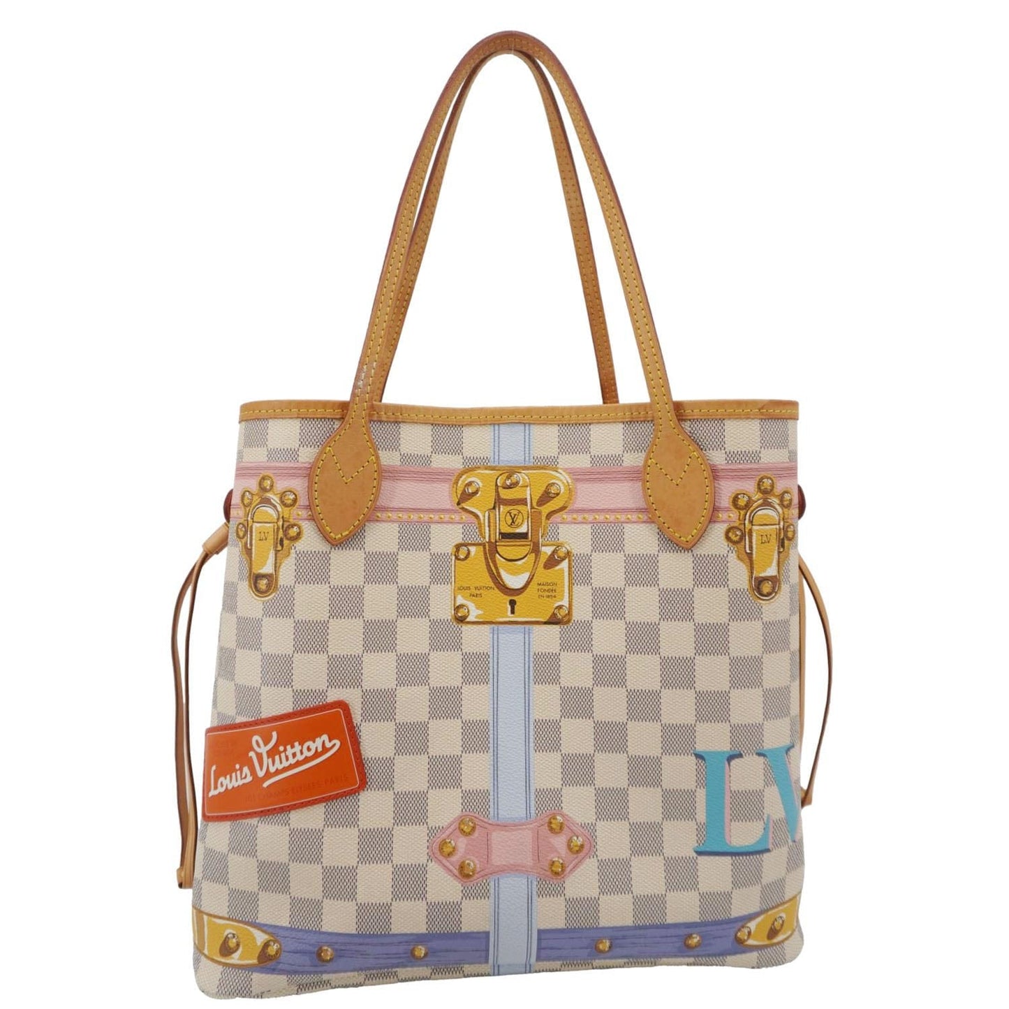 LOUIS VUITTON Neverfull Summer Trunk Damier Azur Shoulder Bag White