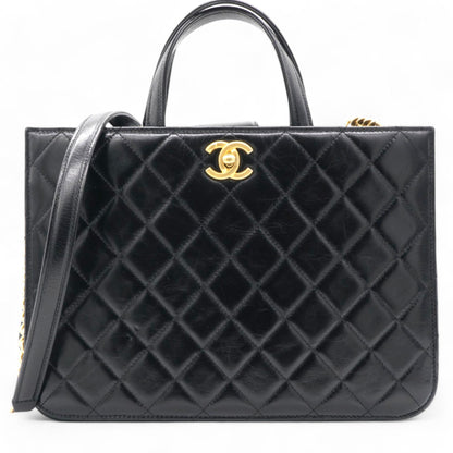 Chanel Black Leather Straight-Lined Shopper Tote