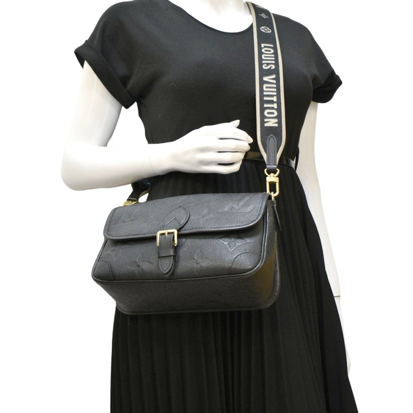 LOUIS VUITTON Diane Empreinte Leather Crossbody Bag Black
