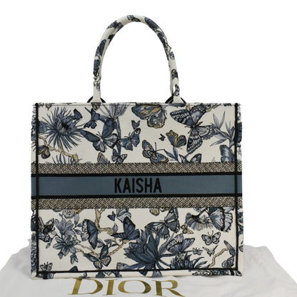 Christian Dior Book Butterfly Embroidered Canvas Tote Bag White