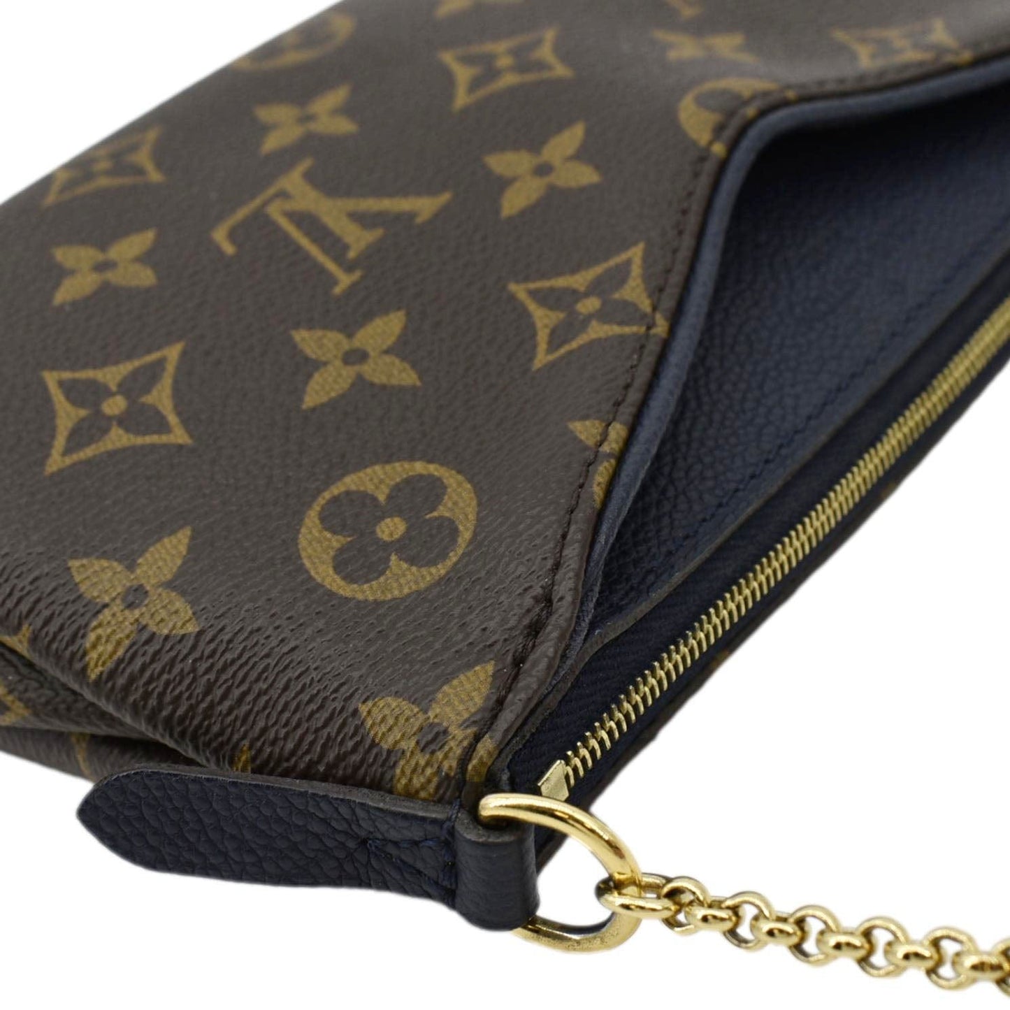 LOUIS VUITTON Pallas Monogram Canvas Clutch Crossbody Bag Navy Blue