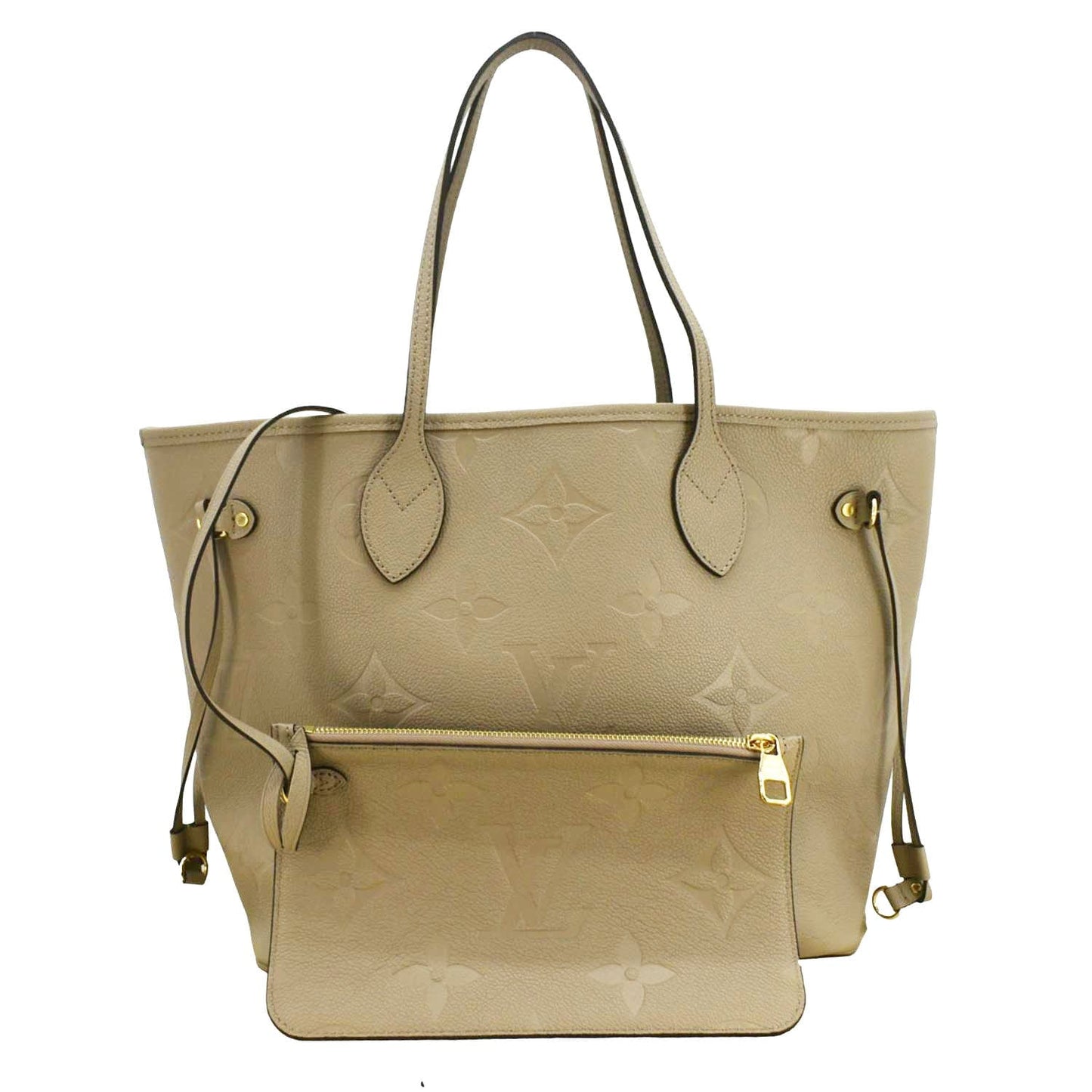 LOUIS VUITTON Neverfull MM Empreinte Leather Tote Shoulder Bag Beige