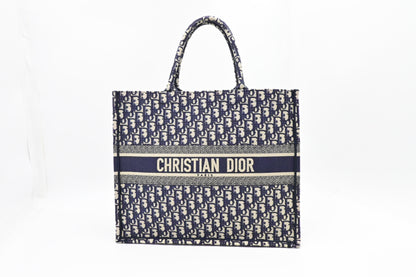 Dior Large Book Tote in Navy Oblique Embroidery Canvas