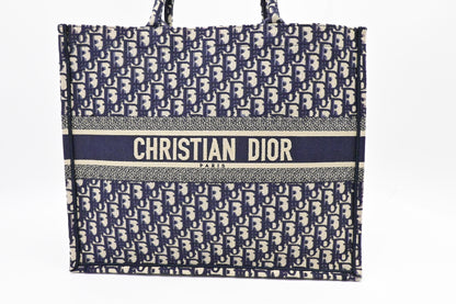 Dior Large Book Tote in Navy Oblique Embroidery Canvas