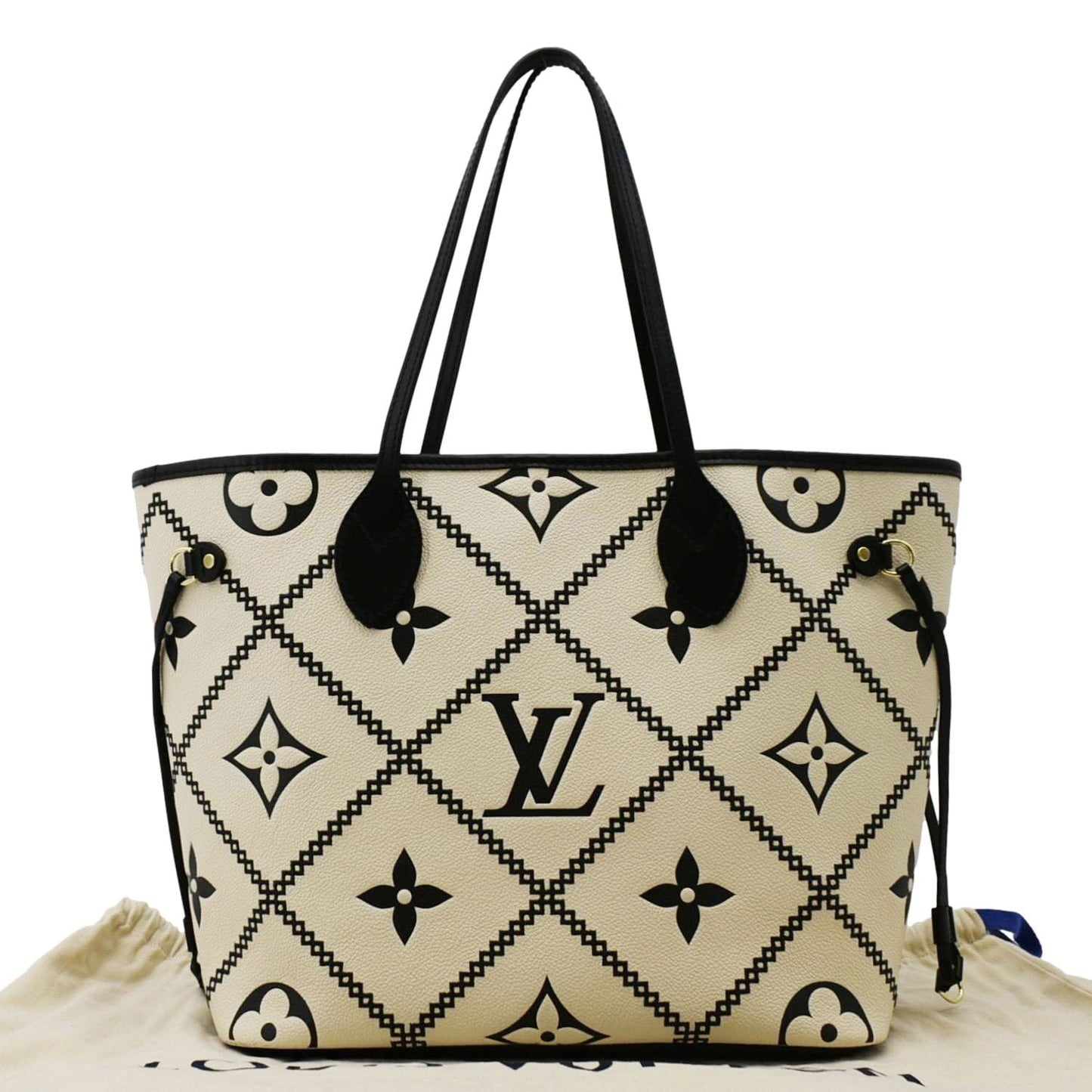 LOUIS VUITTON Broderies Neverfull MM Giant Empreinte Monogram Tote Bag Cream