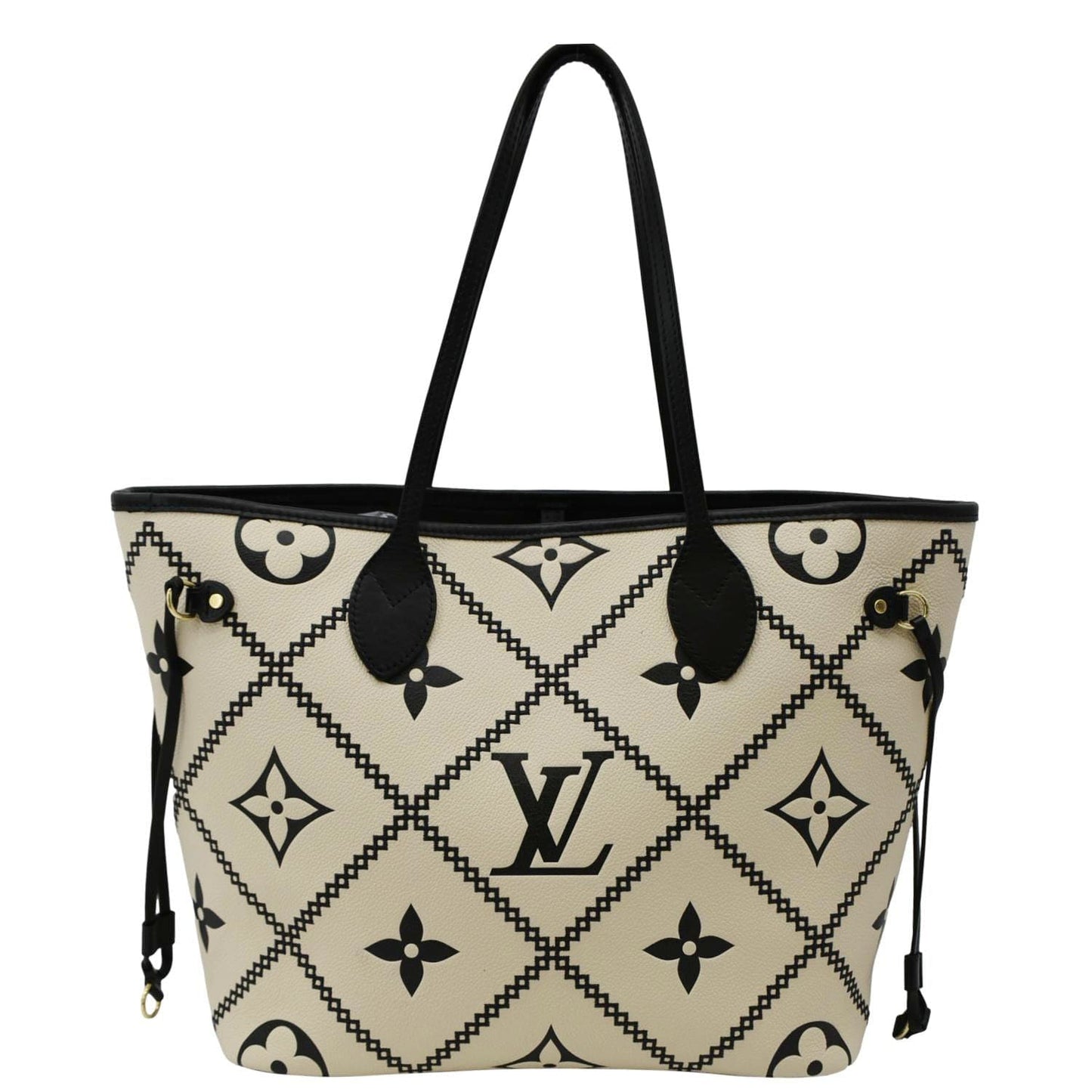 LOUIS VUITTON Broderies Neverfull MM Giant Empreinte Monogram Tote Bag Cream