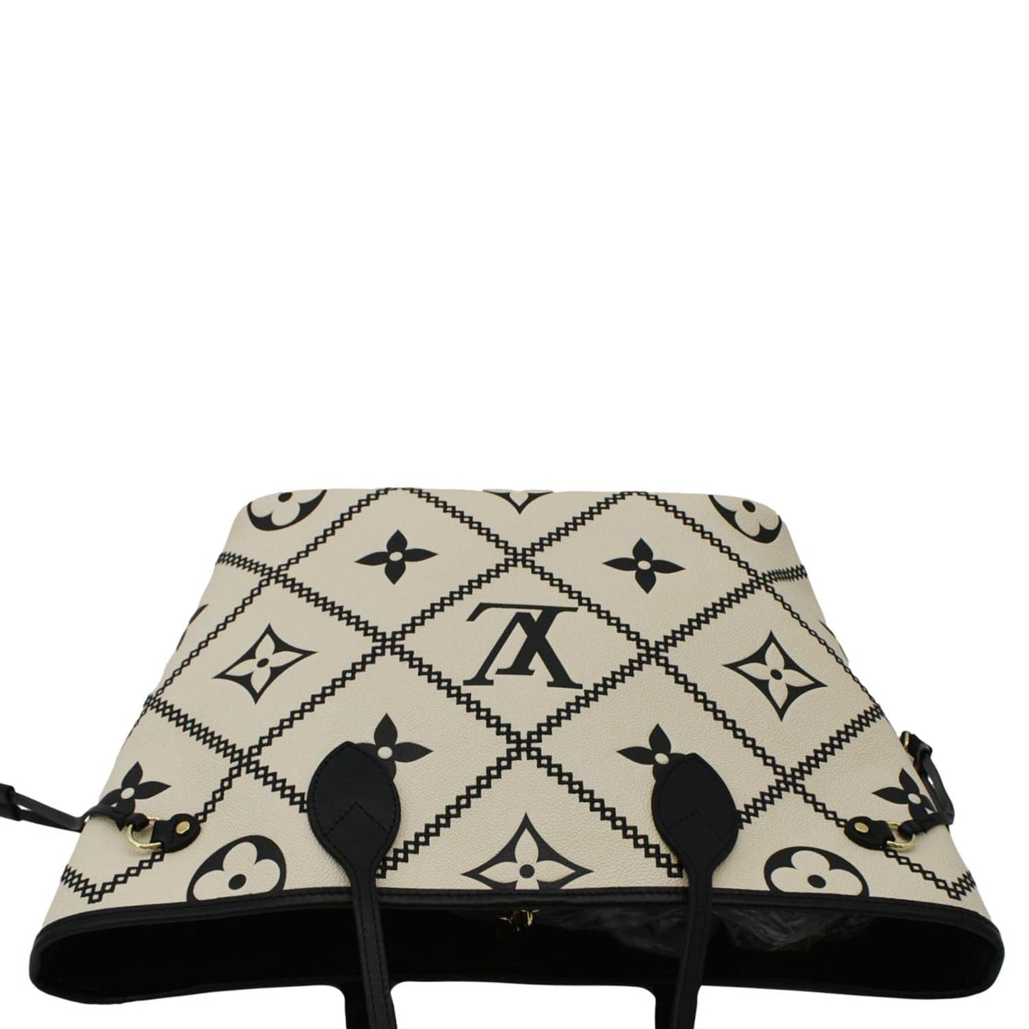 LOUIS VUITTON Broderies Neverfull MM Giant Empreinte Monogram Tote Bag Cream