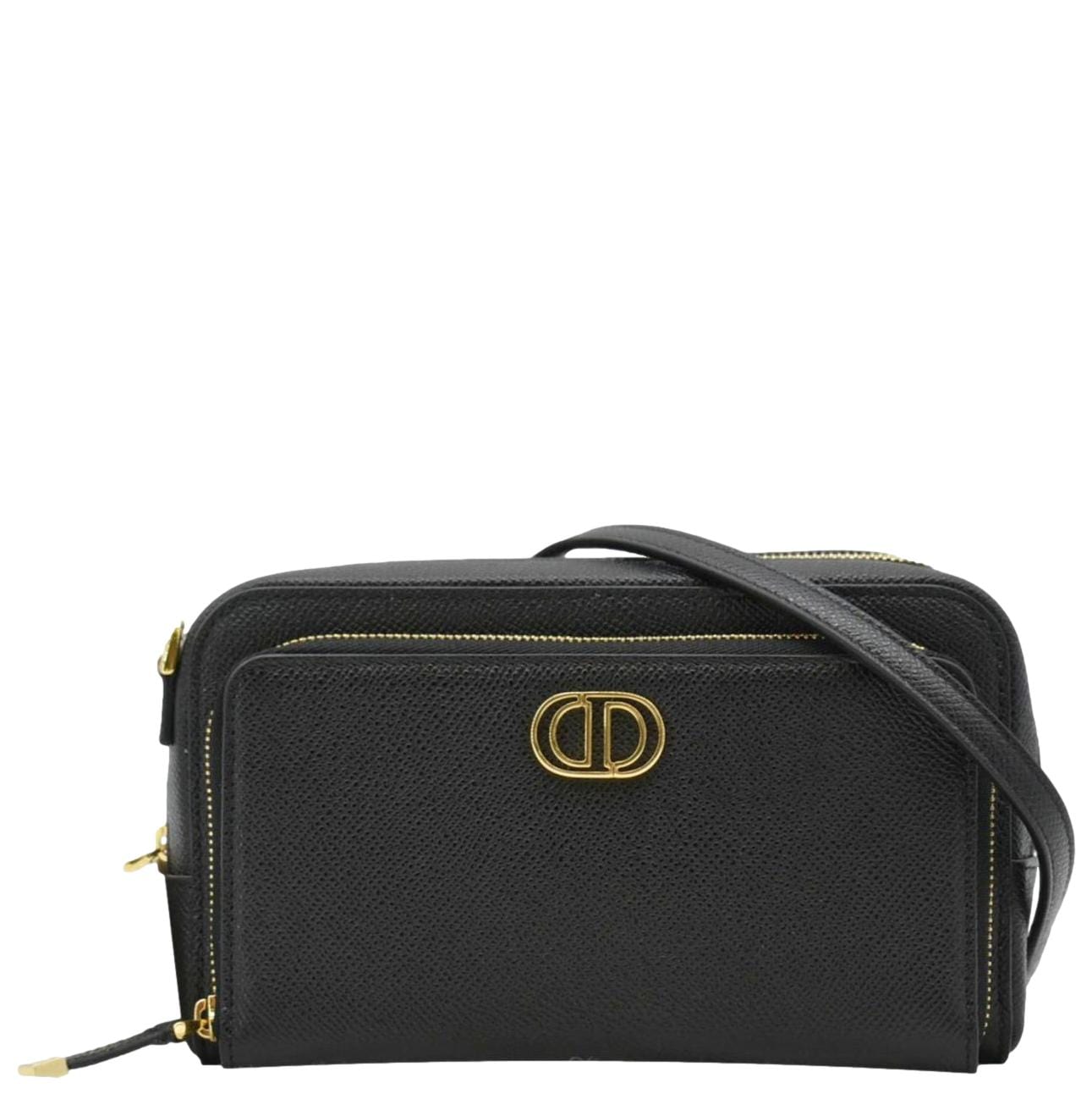 Christian Dior Caro Grained Leather Double Pouch Crossbody Bag Black