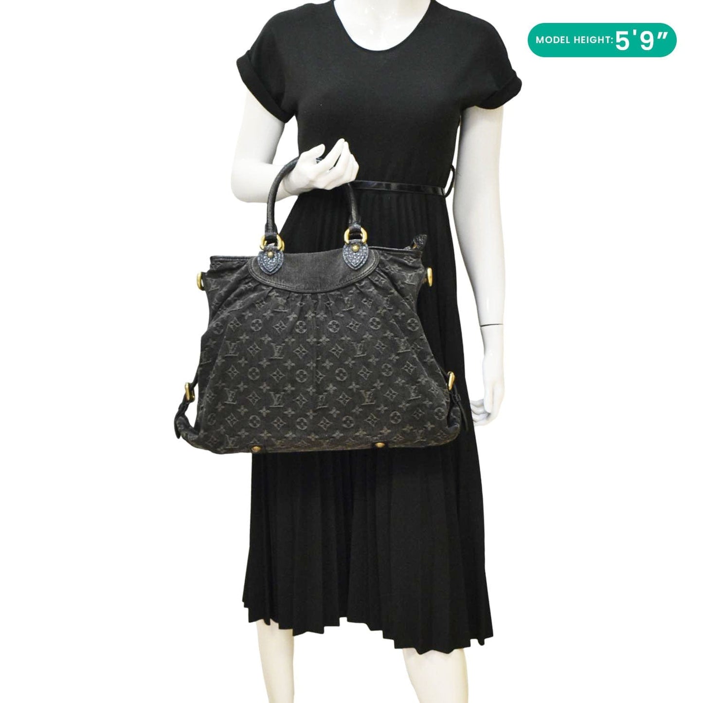 LOUIS VUITTON Neo Cabby MM Monogram Denim Hobo Bag Black
