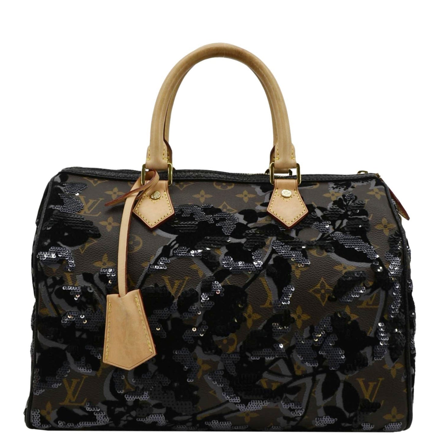 LOUIS VUITTON 30 Fleur De Jais Monogram Sequins Satchel Bag Black