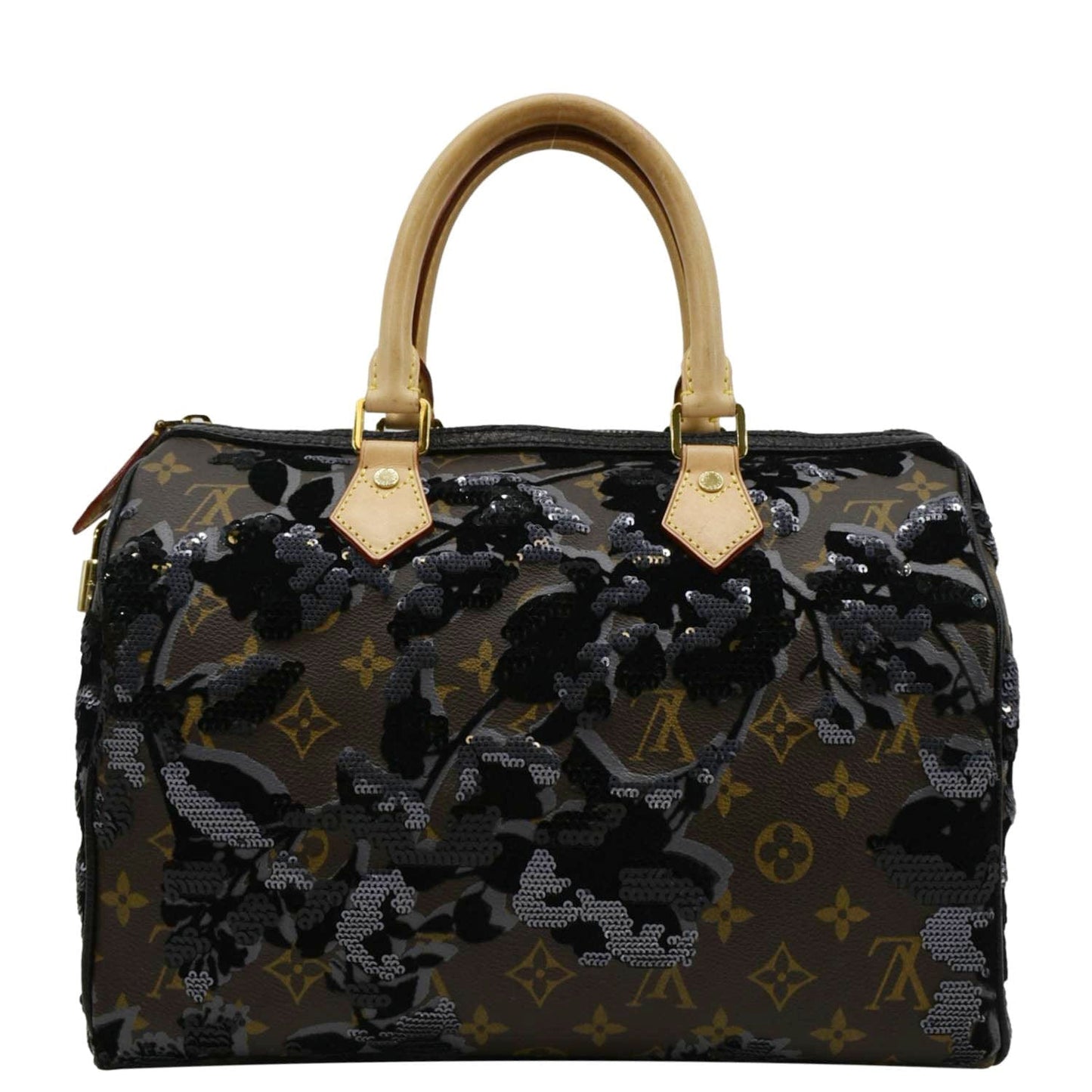 LOUIS VUITTON 30 Fleur De Jais Monogram Sequins Satchel Bag Black