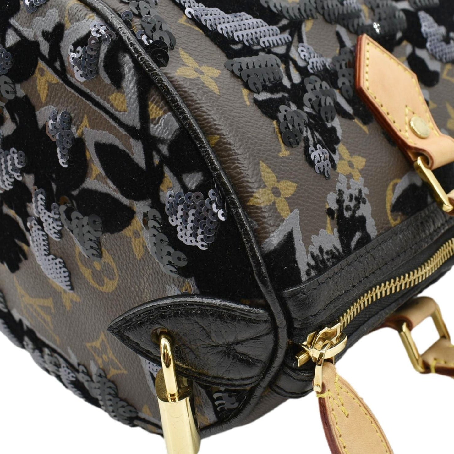 LOUIS VUITTON 30 Fleur De Jais Monogram Sequins Satchel Bag Black