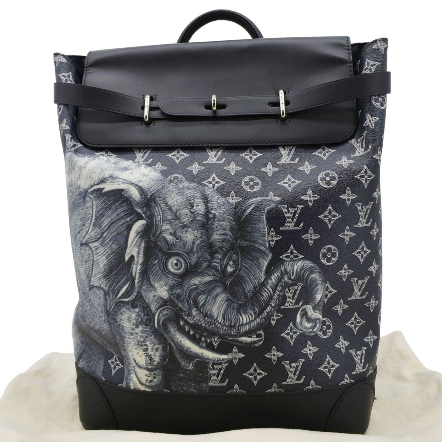 LOUIS VUITTON Steamer Savane Monogram Chapman Canvas Backpack Bag Navy Blue