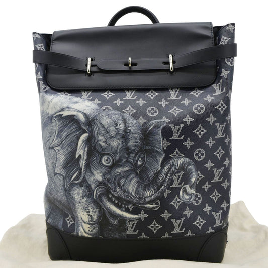 LOUIS VUITTON Steamer Savane Monogram Chapman Canvas Backpack Bag Navy Blue