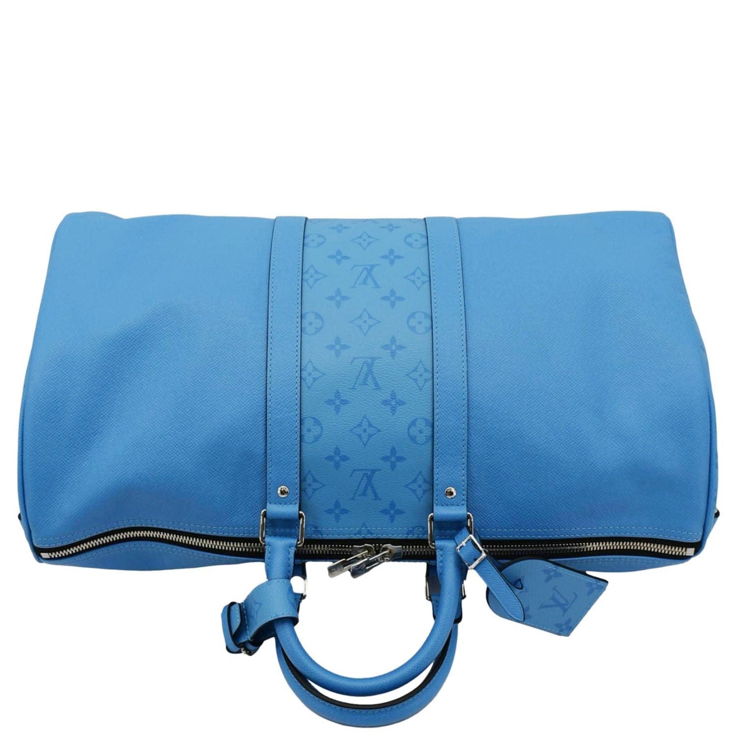 LOUIS VUITTON Keepall 50 Bandouliere Monogram Taiga Leather Travel Bag Blue