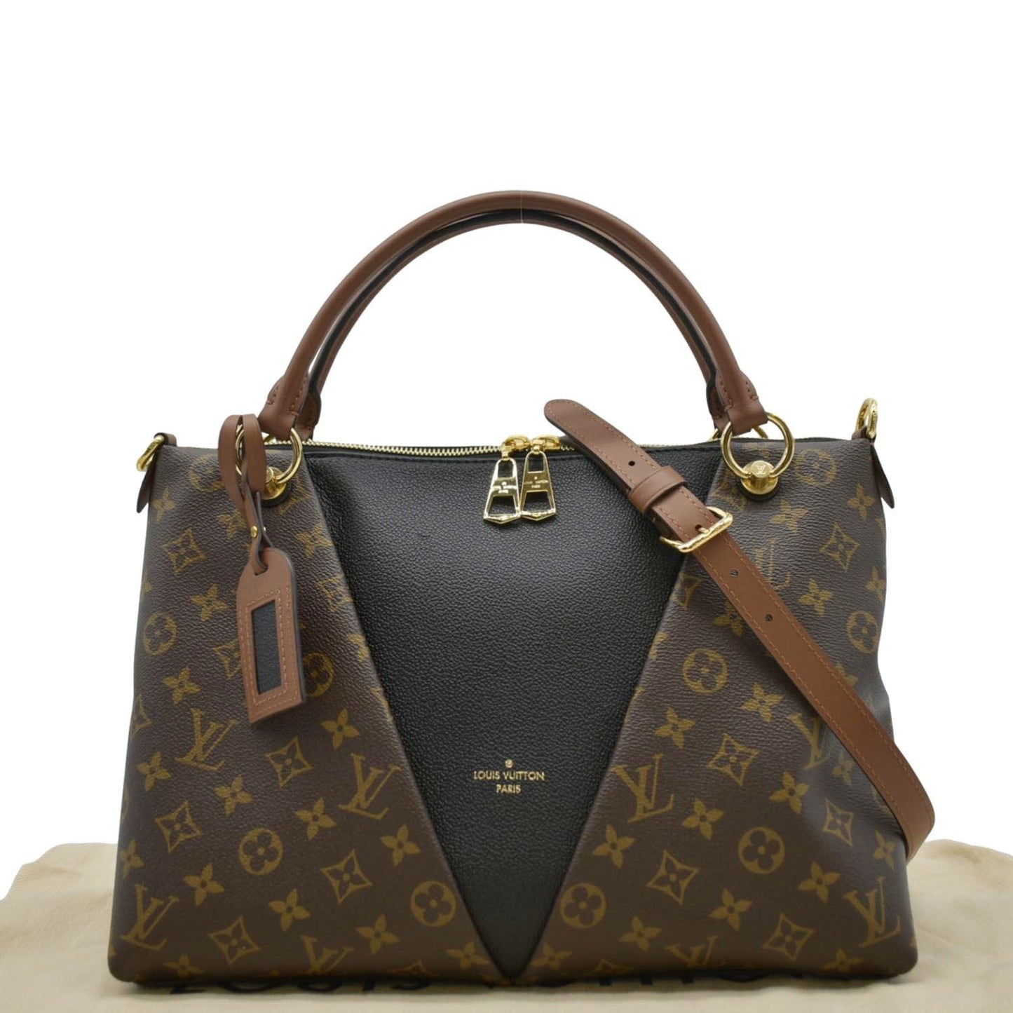 LOUIS VUITTON V Monogram Canvas Tote Shoulder Bag Brown
