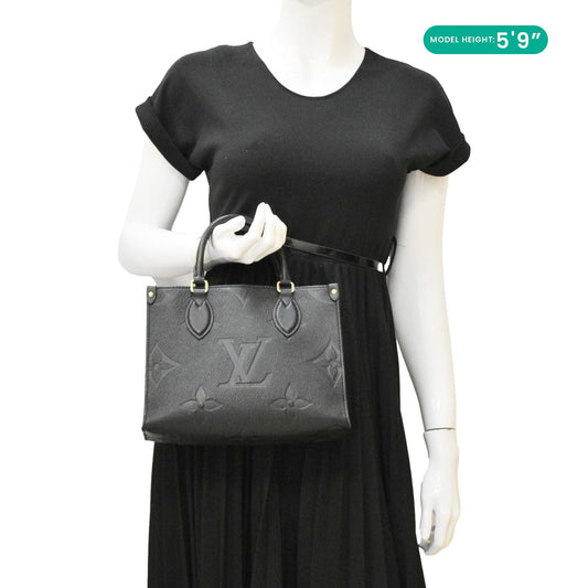 LOUIS VUITTON Onthego PM Monogram Empreinte Leather Tote Shoulder Bag Black