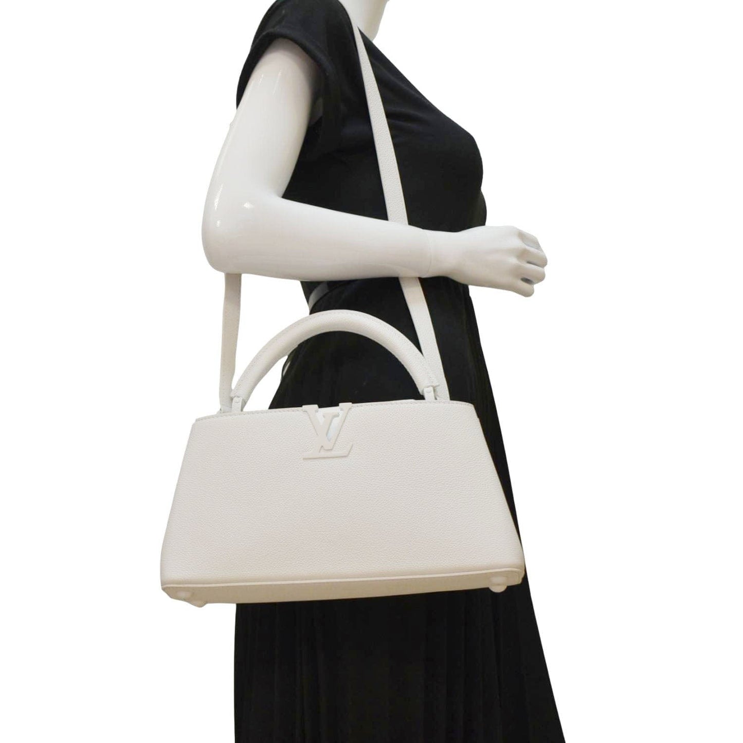 LOUIS VUITTON Capucines East-West MM Leather Crossbody Bag White