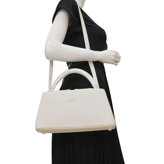 LOUIS VUITTON Capucines East-West MM Leather Crossbody Bag White