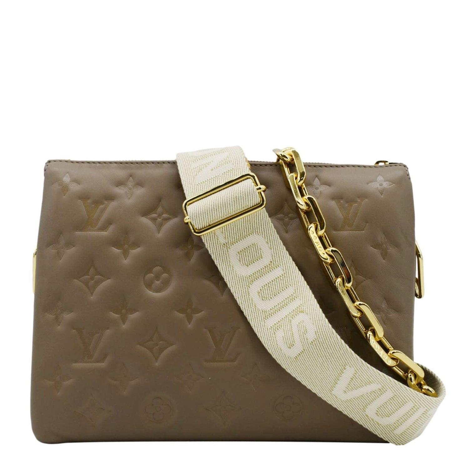 LOUIS VUITTON Coussin PM Monogram Embossed Leather Crossbody Bag Taupe